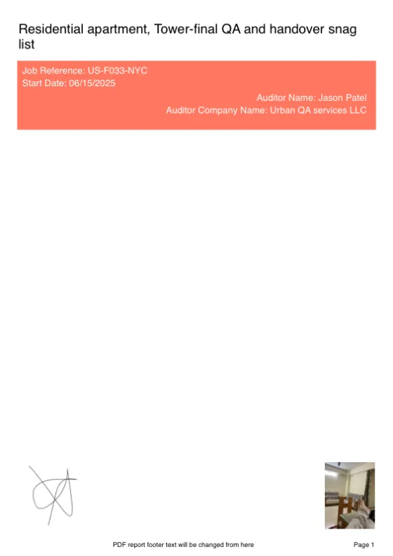 Sample PDF site report — theme 1 cover page