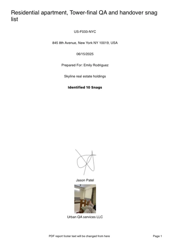 Sample PDF site report — theme 5 cover page